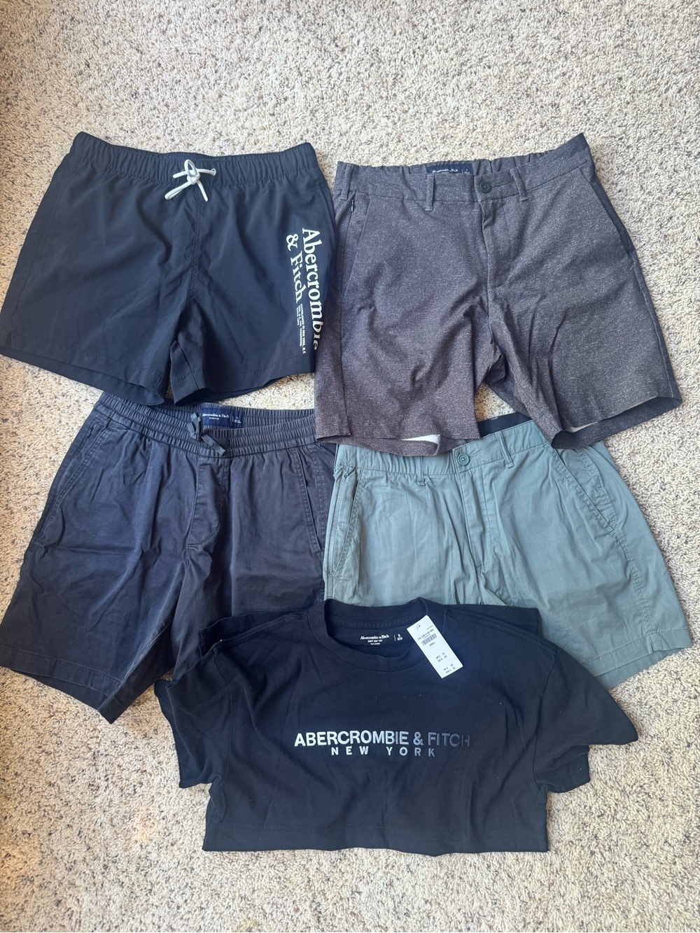 Abercrombie & Fitch mens small Logo Swim Shorts, golf shorts, & Teeshirt LOT